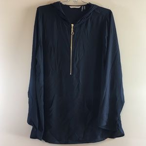 Soft Surroundings Hooded Tunic Navy Large 1/2 zip